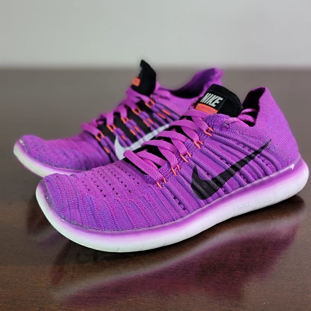 Nike Free RN Flyknit SE Premium Women's Running Shoes Size 6 Purple Black White